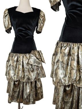 80's Prom Midi Dress Drop Waist Size Large Velvet Formal